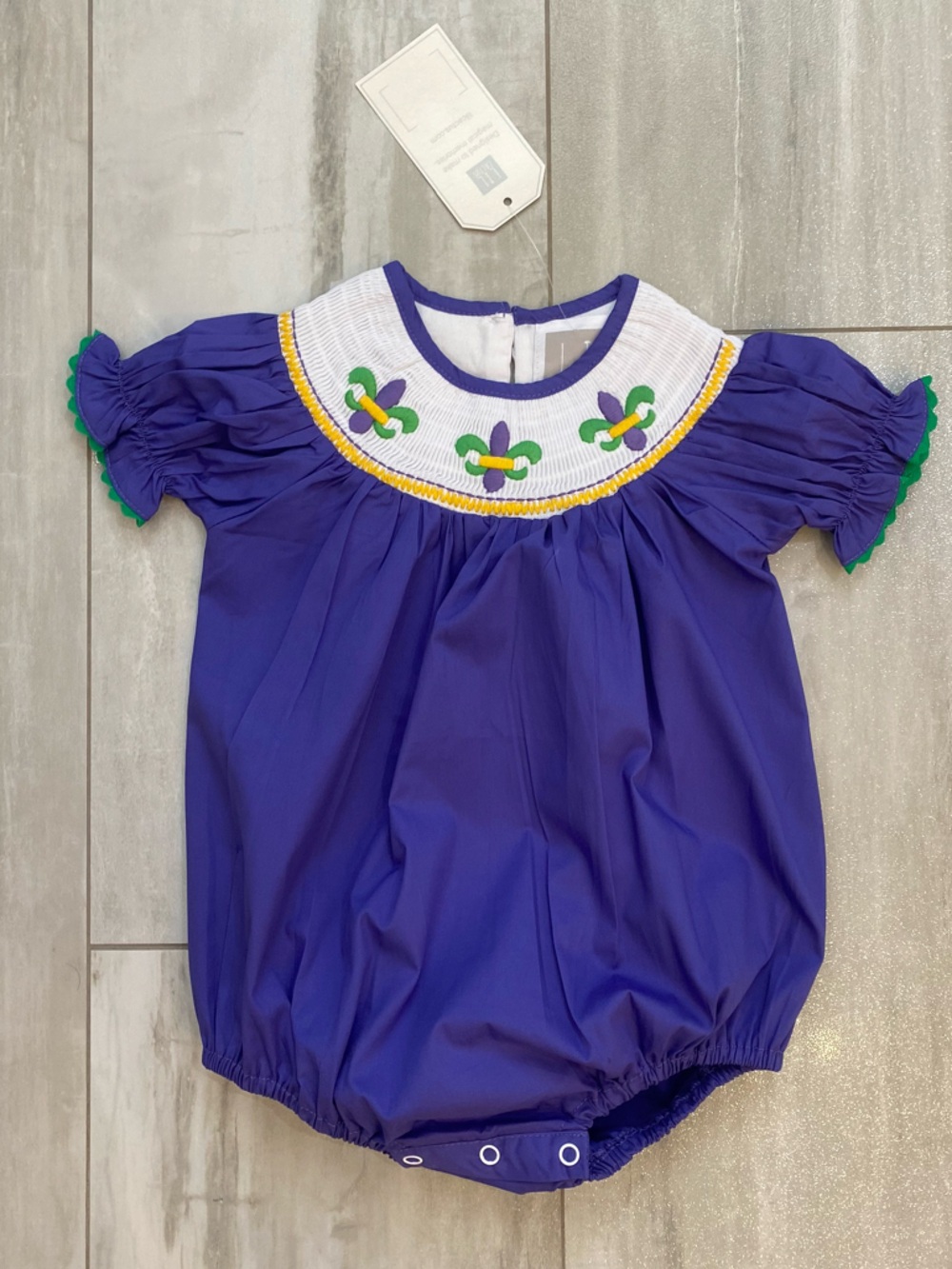 NWT Lil Cactus Colorful Cotton Smocked Mardi Gras Bubble Romper baby girls 6-12M